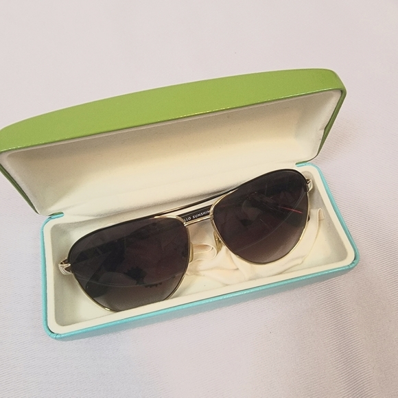 Accessories - Kate Spade Emily Ann Black Gold Aviator Sunglasses